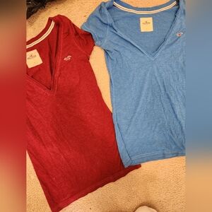 Hollister Red and Blue V-Neck Tees
